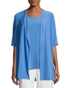 Knit Open-front Cardigan, Medium Blue,