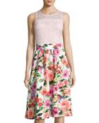 Lace-bodice Floral-print Dress