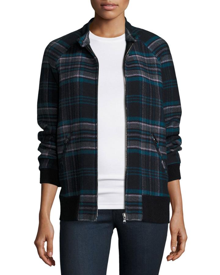 Plaid Bomber Jacket, Navy