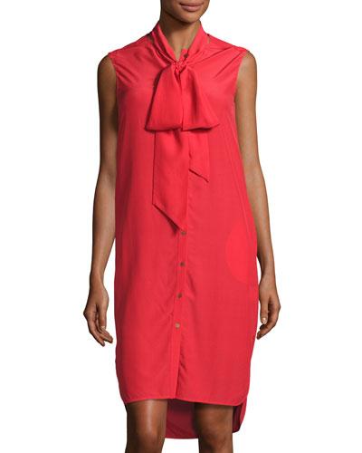 Ramsay Silk Sleeveless Shirtdress, Vermillion