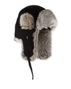 Fur-trim Trapper Hat, Black/gray