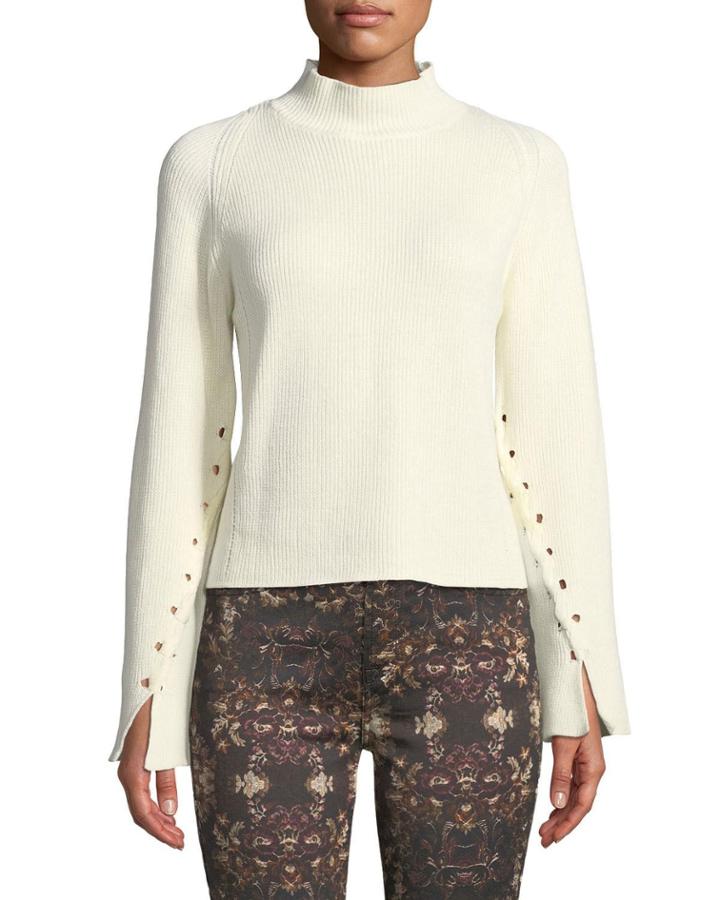 Lace-up Mock-neck Cotton-blend