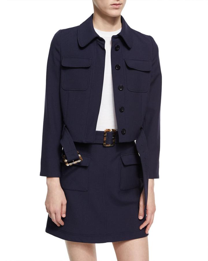 Cropped Patch Pocket Jacket, Navy