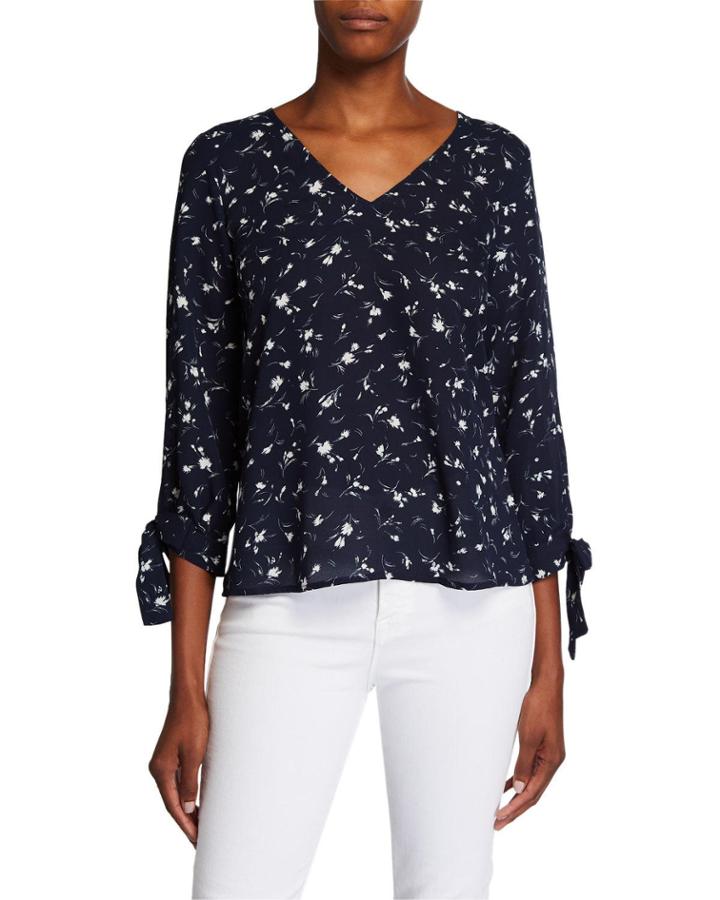 Flower Dance 3/4 Tie-sleeve Blouse