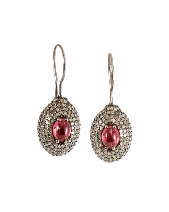 Diamond & Pink Tourmaline Oval Earrings