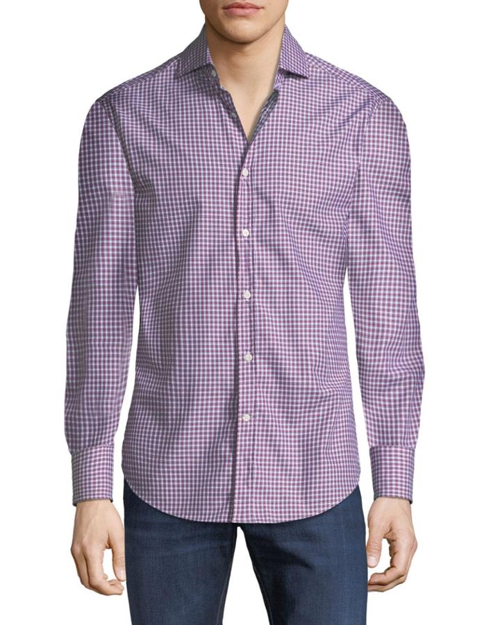 Men's Slim-fit Striped Shirt W/ Cutaway Collar, Red