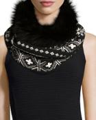 Fair Isle Cashmere Snood W/fur Trim, Black/white