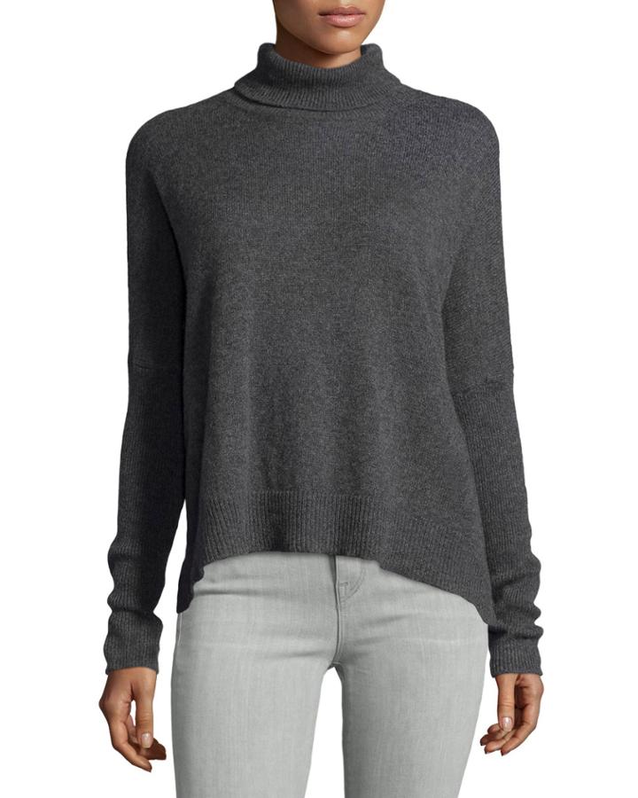 Minnie Rose Turtleneck Dolman High-low Sweater, Obsidian, Women's,