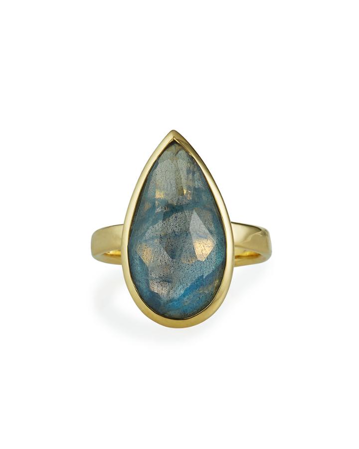 18k Rock Candy Single Medium Teardrop Ring In Topaz/labradorite Doublet
