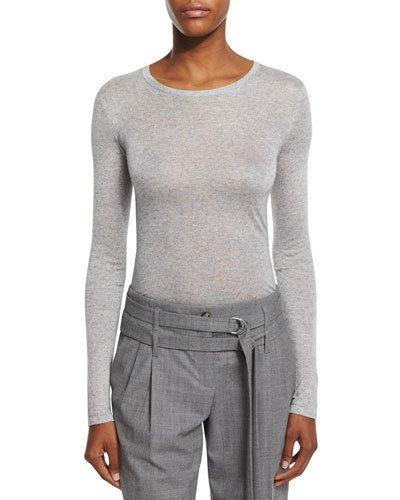 Long-sleeve Round-neck Tee, Heather Gray