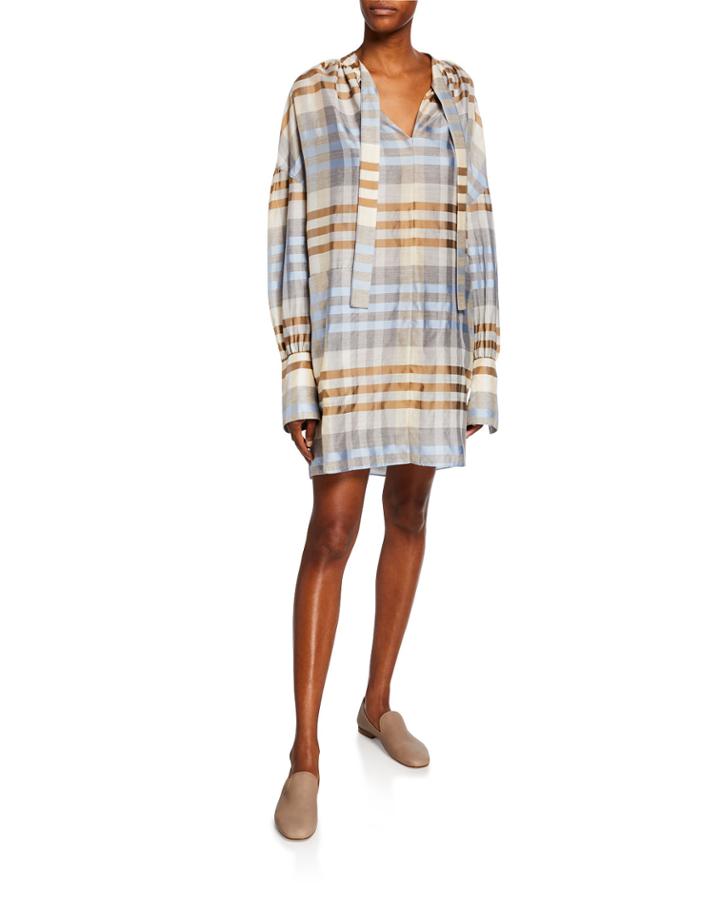 Plaid Woo/silk Patch-pocket Dress