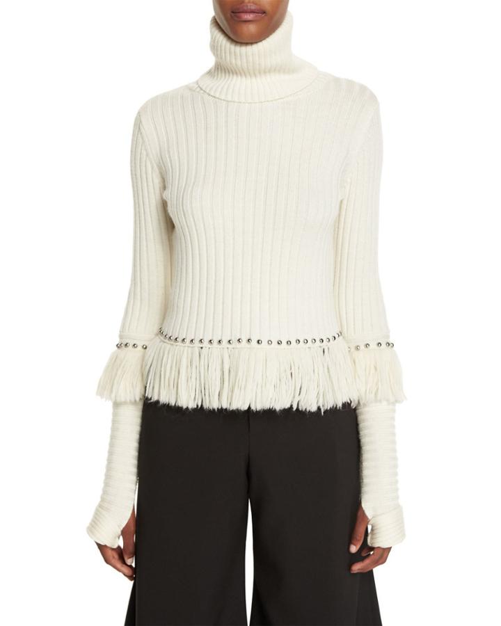 Studded & Fringed Turtleneck