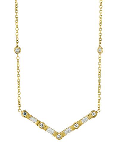 18k Emerald-cut & Round Diamond V Station Necklace