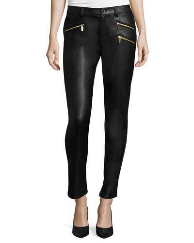Faux-leather Zip Skinny Jeans, Black