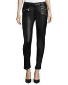 Faux-leather Zip Skinny Jeans, Black