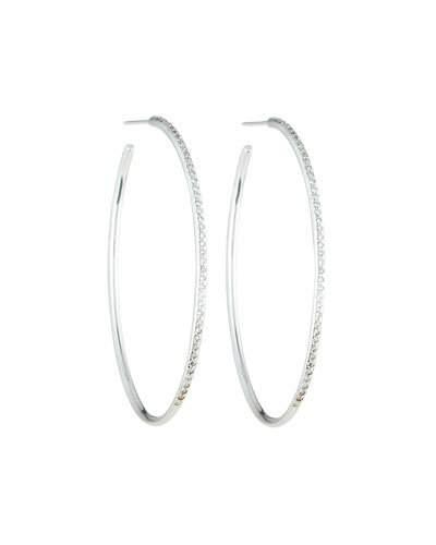 Lula 18k White Gold Pave Diamond Oval Hoop Earrings