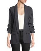 Ruched-sleeve Open-front Blazer