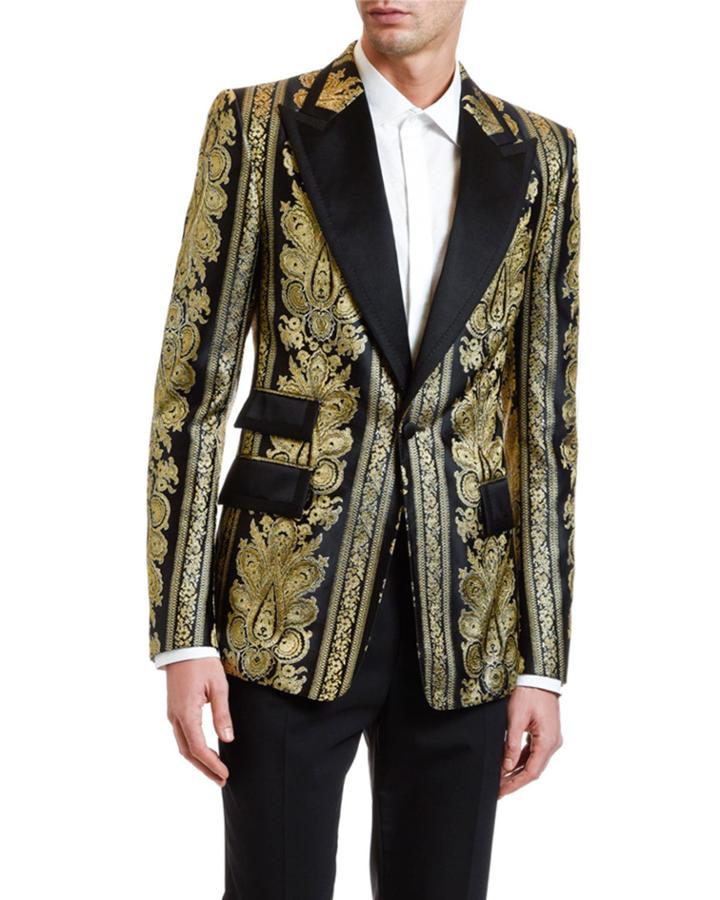 Men's Metallic Jacquard Peaked-lapel