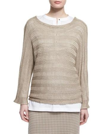 Round-neck Knit Sweater, Almond