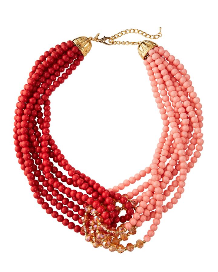Interlocking Bead Necklace, Pink/orange