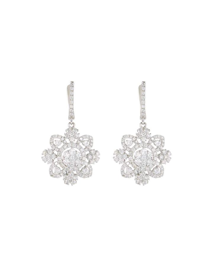18k Floral Diamond Drop Earrings,