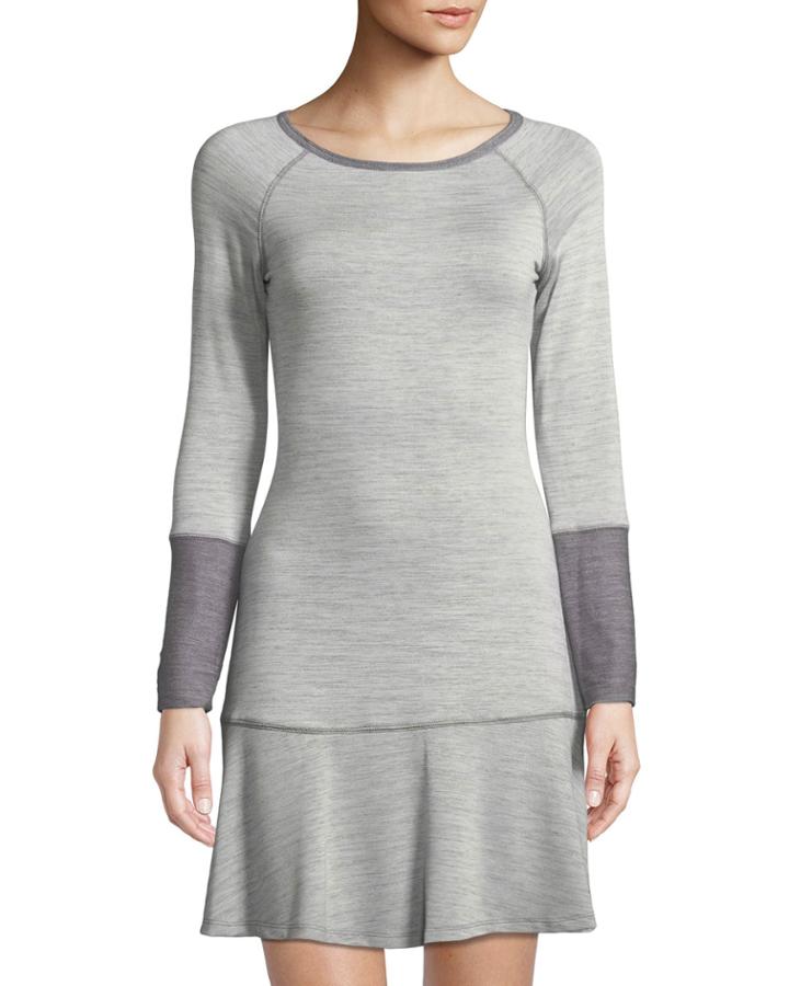 Long-sleeve T-body Dress With Flowy Hem