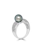 14k White Gold Tahitian Pearl & Diamond Pave Ring, Gray,