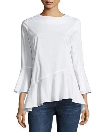Asymmetric Poplin Peplum Blouse
