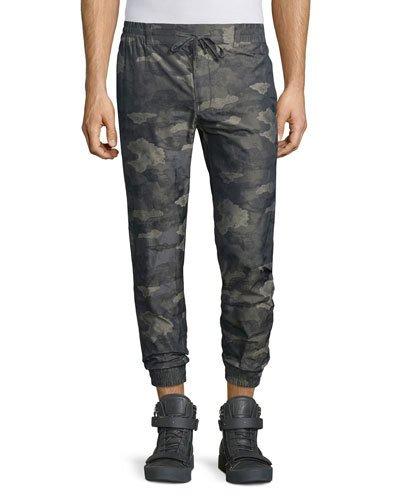 Camo-print Nylon Jogger Pants, Olive