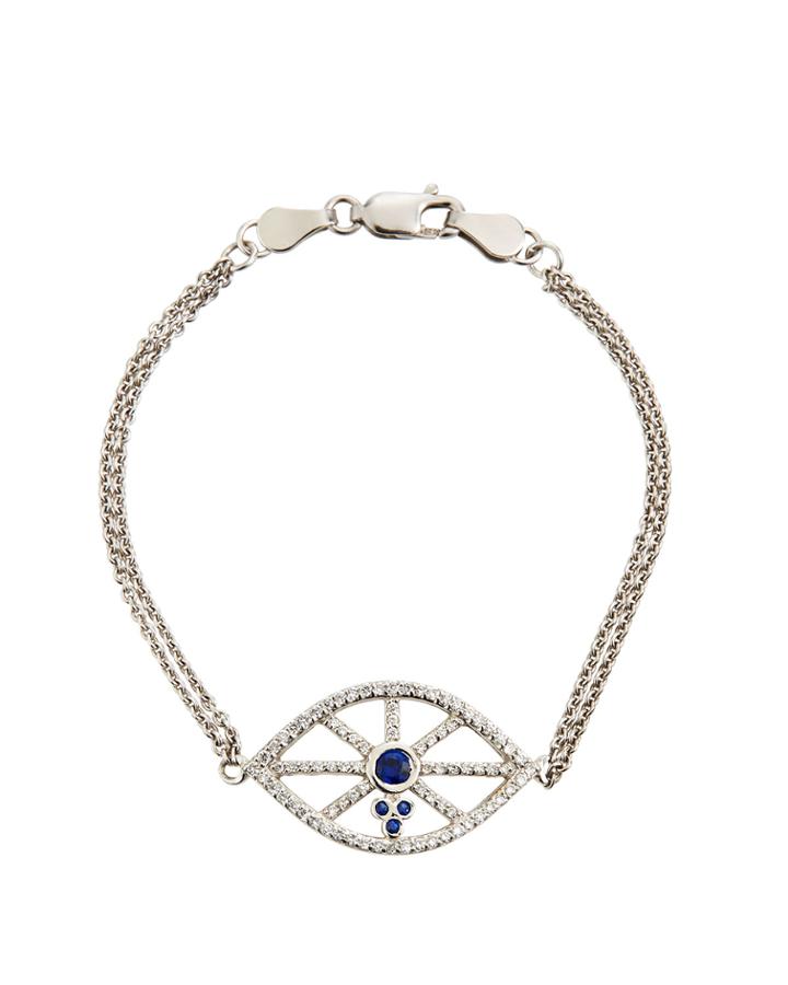 18k White Gold Diamond Evil Eye & Sapphire Bracelet
