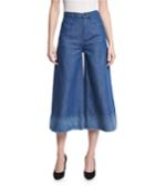 Denim Wide-leg Cropped Pants, Blue