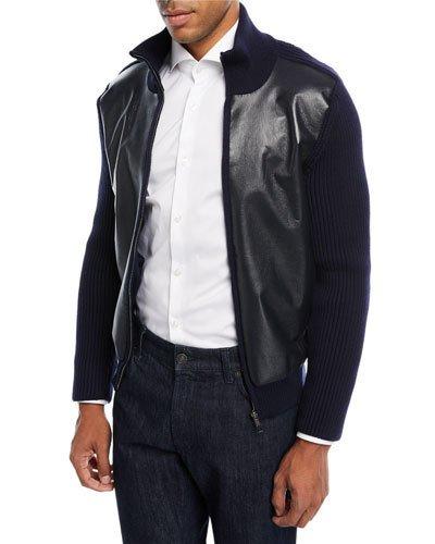 Leather-front Wool Bomber Jacket