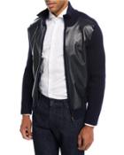 Leather-front Wool Bomber Jacket