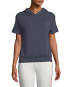 Hooded Short-sleeve Soft Cotton-blend Pullover