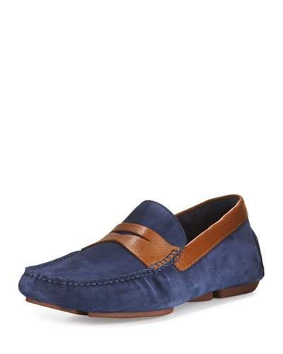 Vinco Leather-trim Suede Driver, Navy/saddle