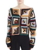 Bateau-neck Long-sleeve Square-quilt Pullover