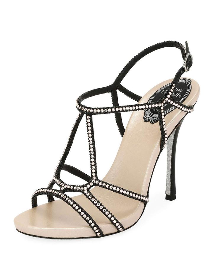 Crystal-studded Satin T-strap