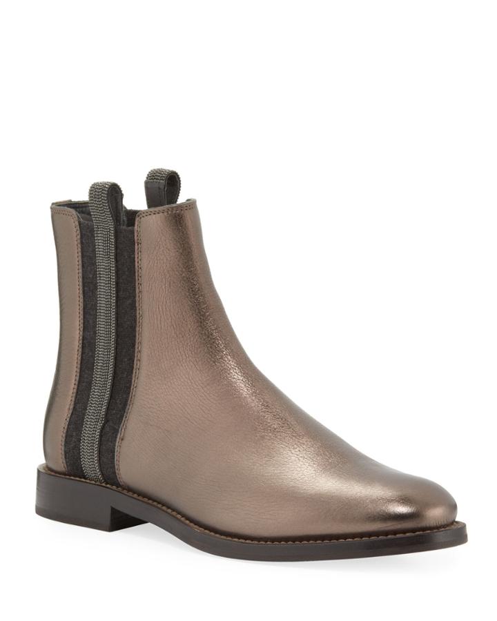 Metallic Leather Chelsea Boots