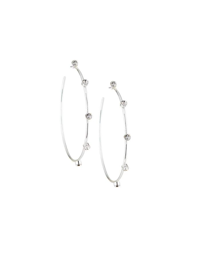Thin Wire Hoop Earrings W/ Crystals,
