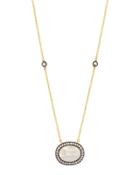 Oval Pearlescent Pendant Necklace W/ Cz Crystals