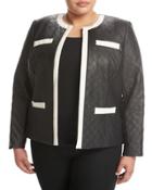Quilted Faux-leather Jacket, Black/white,