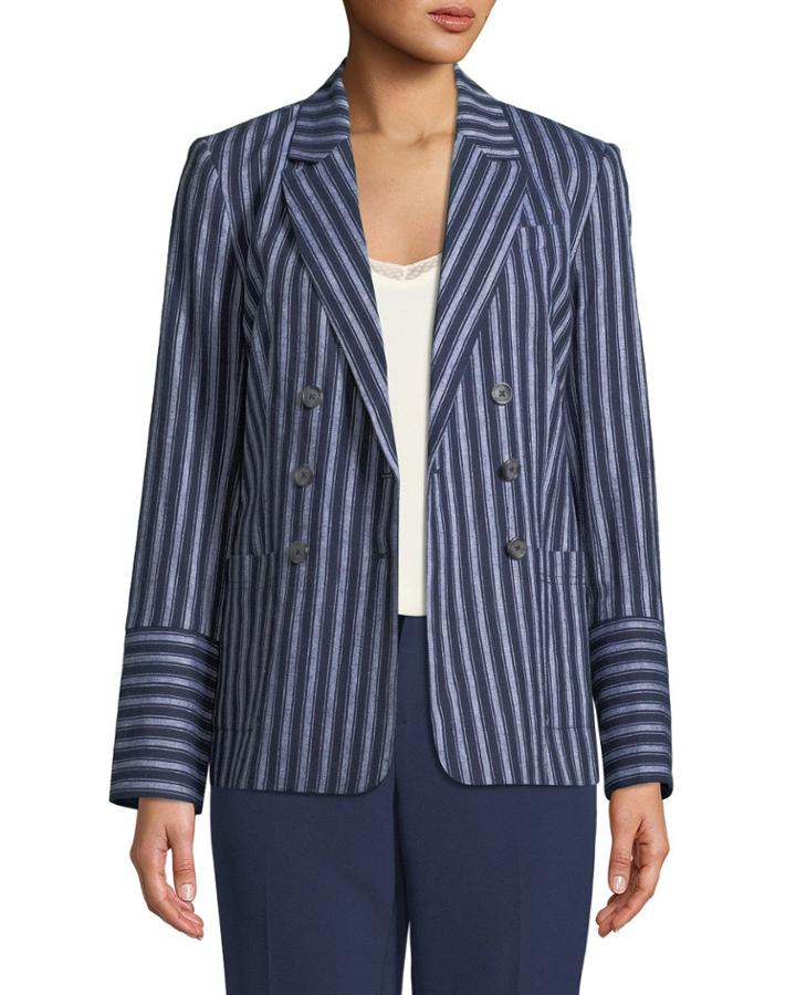 Belted Linen Double-breasted Blazer