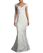 Party Jacquard Sweetheart-neck Cap-sleeve Evening Gown