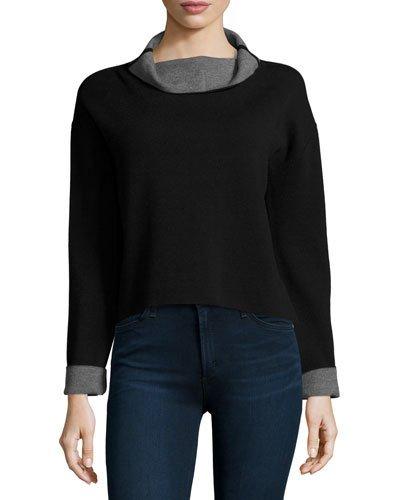Contrast-trim Reversible Funnel-neck Pullover, Black/gray