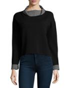 Contrast-trim Reversible Funnel-neck Pullover, Black/gray