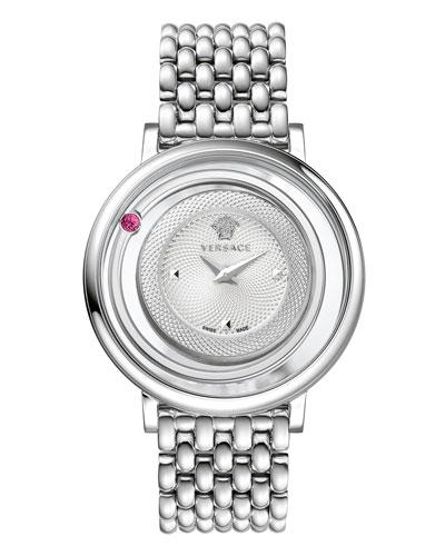Venus Round Bracelet Watch W/ Floating Red Topaz,
