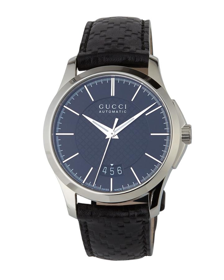 38mm Automatic Date Watch W/leather, Gray/black