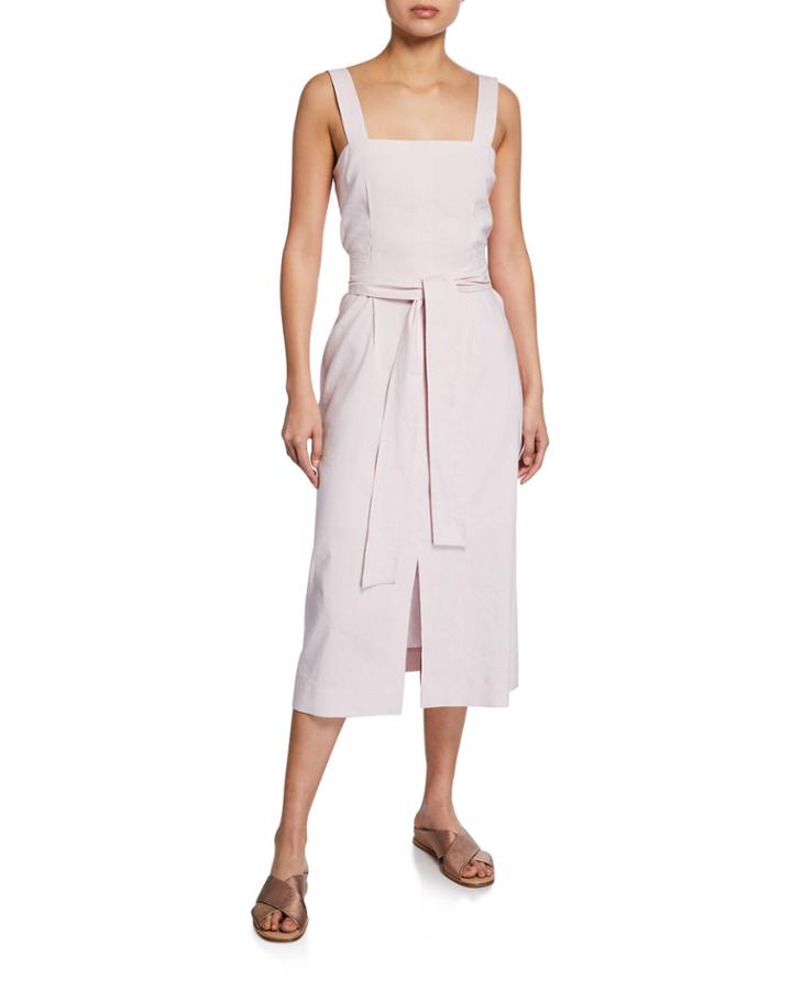 Belted Wide-strap Dress With