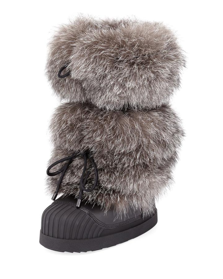 Venus Fur-trim Moon Boot, Charcoal