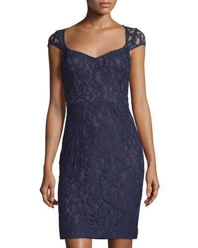 Lace Sweetheart Sheath Dress, Navy